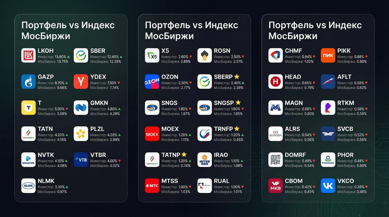 Сравнение весов портфеля и индекса